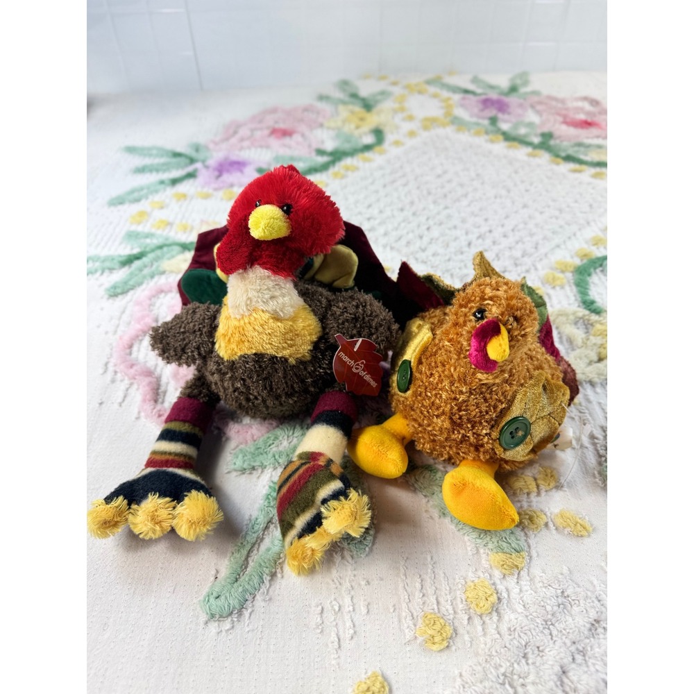 Plushland March of Dimes Gobblee Turkey Bean Bag Plush Set Autumn Fall Decor NWT